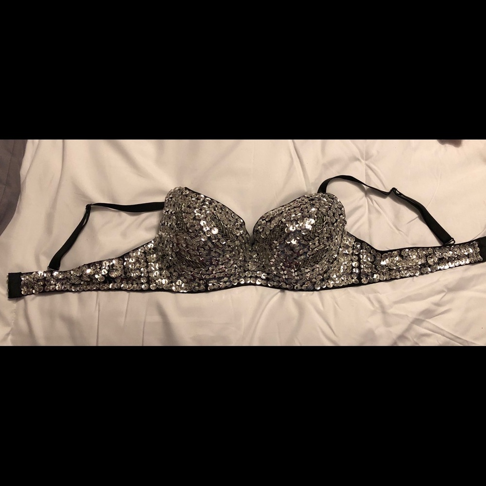 SOLD Festival Silver Sequined Rave Bralette